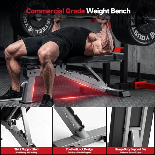 JOROTO FID Adjustable Weight Bench 1300LBS Capacity for Home Gym | Heavy Duty Workout Bench Press with Incline Decline Positions, 34'' Backrest and Wheels for Strength Training at Home Gym