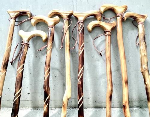 Natural Wood Walking Cane Set of 2 – Handcrafted 35" Wooden Walking Stick with Non-Slip Rubber Tip – Random Natural Design Selected – Lightweight Mobility Support for Men & Women
