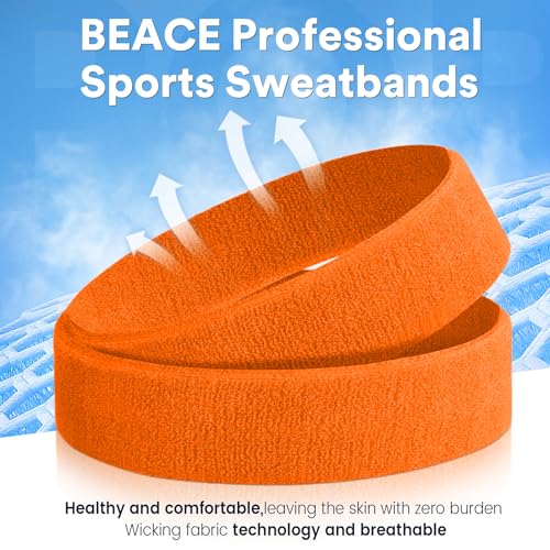 BEACE Sweatbands Sports Headband for Men & Women - Moisture Wicking Athletic Cotton Terry Cloth Sweatband for Tennis, Basketball, Running, Gym, Working Out - color: Black/Gray/Orange