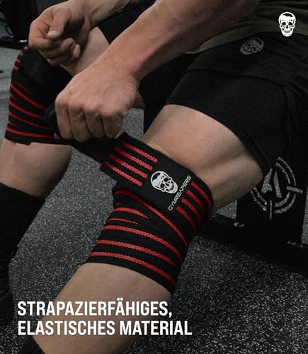 Gymreapers Knee Wraps for Squats and Powerlifting 72 Inch Compression Wraps with Strap for Men & Women Weightlifting Support - color: Red