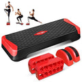 Yes4All 2-in-1 Adjustable Aerobic Step Platform Fitness Exercise Stepper with Rocker Balance Board Legs for Home Workout, Step Exercise & Balance Training - color: C. Red