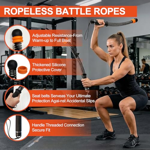 Ropeless Battle Ropes for Men & Women | Adjustable Weight, Home Gym, Portable Cordless, Strength Building, HIIT and Low-Impact Aerobic Training