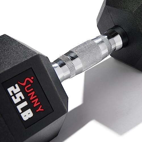 Sunny Health & Fitness Hex Style Dumbbell 5 LBS TO 50 LBS Chrome Handles, Hand Weight for Strength Training, Home Gym, Exercise, Workout Equipment Multiple Size Options - style: 15.9 KG / 35 LBS (Single)