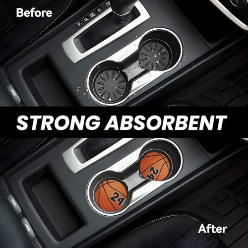 Basketball No 24 Car Coasters for Cup Holders, 2 Pack Absorbent Ceramic Drink Cup Coaster for Women Men, Auto Interior Accessories - color: T1
