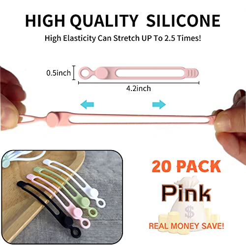 [20Park]UMUST Silicone Cable Ties, Reusable Cable Management Organizer,Cable Straps,Cord Ties,Multipurpose Elastic Cord Organizer for Bundling and Fastening Cable Cords Wires(pink) - color: 20pcs-pink, size: 4.2Inch