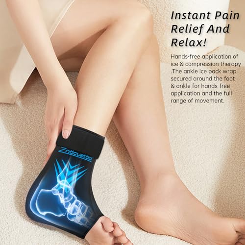Ankle Ice Pack Wrap for Swelling, Reusable Foot Heel Gel Ice Pack for Injuries Sprained, Hot Cold Therapy Sock Compression for Plantar Fasciitis Pain Relief, Achilles Tendonitis - style: Ankle-Black