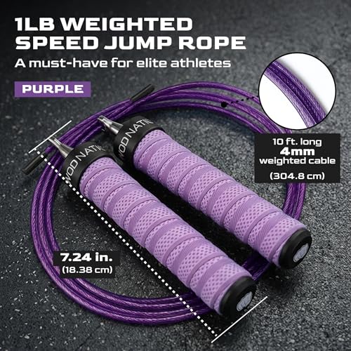 Weighted Jump Rope for Men & Women, 1LB Adjustable Heavy Speed Rope with Removable Handle Weights, Dual Cables for Cross Training Boxing Cardio & Home Workouts Durable Adult Fitness Jump Rope - Purple