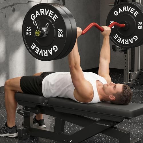 Olympic EZ Curl Barbell Bar 47" – Professional Curl Bar for Biceps, Triceps, Squat & Hip Thrusts, 700lb Weight Capacity, Fit 2-Inch Plates – Home Gym Strength Training Bar - color: Red