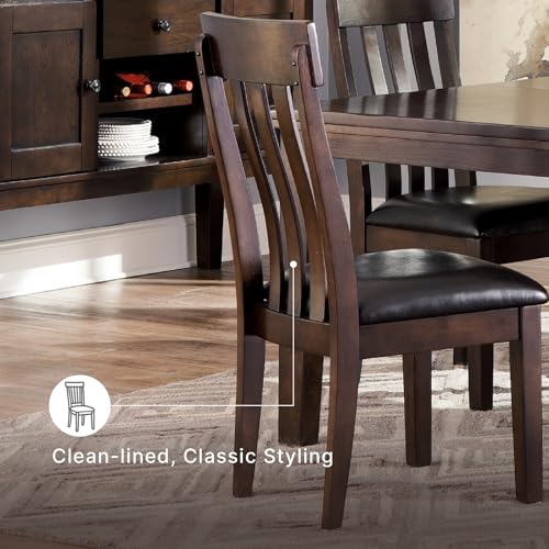 Signature Design by Ashley Haddigan Faux Leather Cushioned Rake Back Dining Chair, 2 Count, Dark Brown | Easy-to-clean faux leather upholstery, Wood frame and wood products and other construction, Supportive rake-back design - color: Dark Brown, style: 0