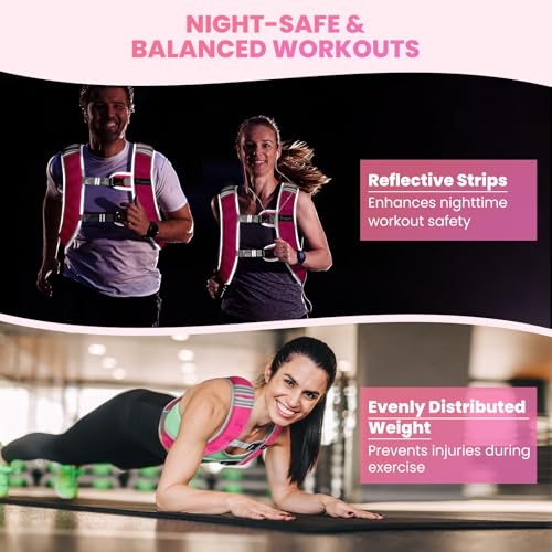 Fragraim Weighted Vest for Women Men - 8lb/10lb/12lb/16lb/22lb/25lb/30lb Weight Vest with Reflective Stripe, Detachable Phone Pouch, Ideal for Walking, Strength Training, Running, Workout, Cardio - color: Rose, size: 16 lb