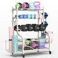 PLKOW Dumbbell Rack, Weight Rack for Dumbbells, Home Gym Storage for Dumbbells Kettlebells Yoga Mat and Balls, All in One Workout Storage with Wheels and Hooks, Powder Coated Finish Steel