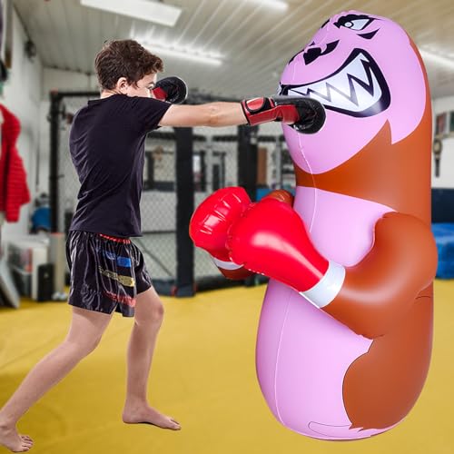 48 in Punching Bag for Kids, Free Standing Inflatable Dummy, Inflatable Punching Bag, De-Stress Boxing Bag for Kid - color: Orangutan-BDW-brown