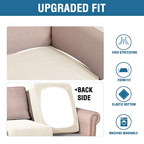 H.VERSAILTEX Multi-Pieces Loveseat Covers for 2 Cushion Couch High Stretch Couch Cushion Covers Jacquard Textured Twill Fabric(2 Seat Covers Plus 2 Back Cushion Covers, Natural) - color: Natural, size: 2 SEAT COVERS + 2 BACK COVERS