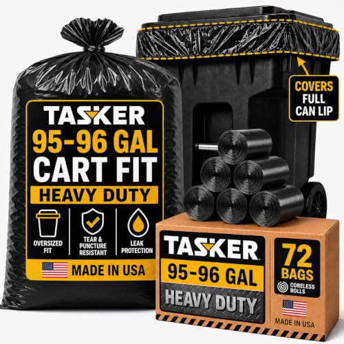 95 Gallon Trash Bags Heavy Duty | Mega-Value Pack 72 Bags | Extra Large Black Can Liners | 90-100 Gallon Trash Bags | 96 Gallon Big Garbage Bags (Black) - size: 72 Count (Pack of 1)