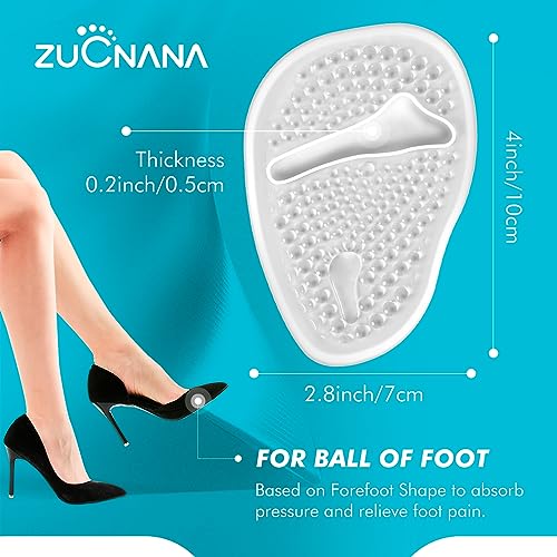 ZUCNANA Ball of Foot Cushions (2 Pairs Gel Shoe Inserts), Heel Inserts for Women, Non Slip Heel Pads, Heel Cushions for Women Foot Pain Relief and Comfort, One Size Fits Any (Clear) - color: Clear