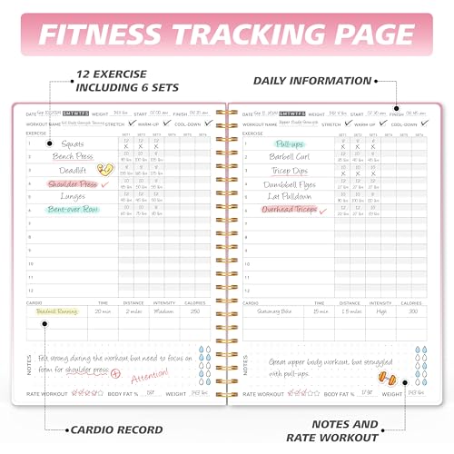 Fitness Journal Workout Planner for Women & Men - A5(5.5" x 8.5") Sturdy Workout Log Book for Gym & Personal Home Workouts - Pink - color: Pink 2