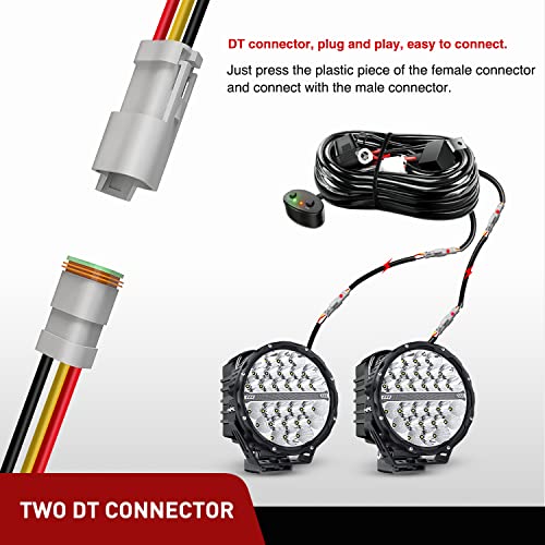 Nilight 2 PCS 16 AWG 10 Feet 3 Pin DT Connector Wiring Harness Extension Kit Plug and Play for Dual Mode Off Road LED Pod Lights Bar DRL Driving Auxiliary Reverse Boat Light - size: 16AWG -10FT 3Pin DT