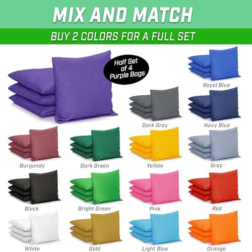GoSports Classic Cornhole Bean Bags Set of 4-16 Colors Available - Regulation All Weather, Mix and Match - color: Purple