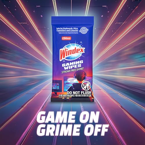 Windex Gaming Cleaning Wipes, Pre-Moistened Wipes to Instantly Clean all Gaming Gear and Electronics, Resealable Packaging for a Freshness Lock, 25 count (Pack of 12) - size: 25 Count (Pack of 12)