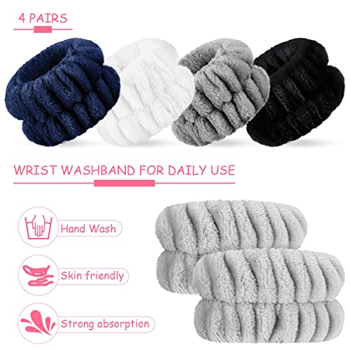Chuangdi 4 Pairs Wrist Bands for Washing Face Wrist Spa Microfiber Wash Towel Band Scrunchies Absorbent Wristbands Sweatband for Women Prevent Liquid from Spilling(Dark Colors) - color: Dark Colors