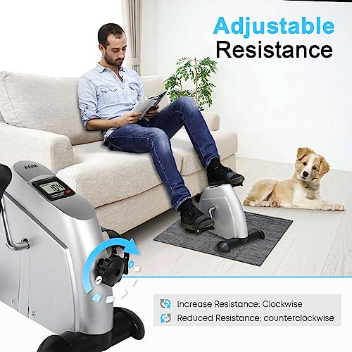 Mini Exercise Bike, AGM Under Desk Bike Pedal Exerciser Foot Cycle Arm & Leg Pedal Exerciser with LCD Screen Displays - color: Silver