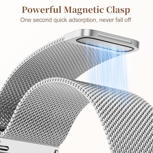 Getino Magnetic Metal Band Compatible with Galaxy Watch 7 Band 6 5 4 FE Active 2 40mm 44mm/Galaxy Watch 5 pro 45mm/Classic, 20mm Floral Dressy Strap for Samsung Watch Bands Women Milanese Mesh Loop - color: Bling Silver