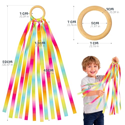 2Pcs Ribbon Hand Kites, Gymnastics Dance Ribbons,Dancing Streamer with Wood Ring for Artistic Dance, Gymnastics, Entertainment, Decoration and Party - color: Neon Pulse
