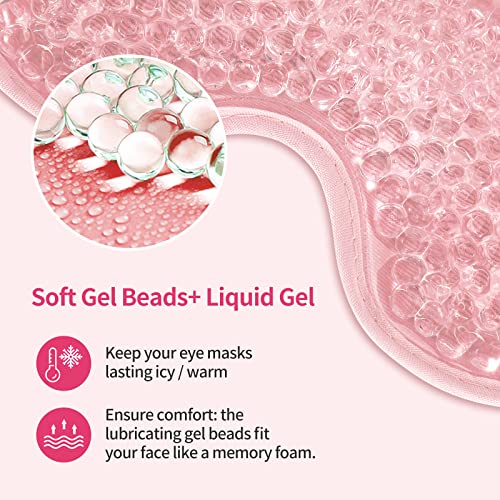 2PCS Gel Eye Mask Reusable Cold Therapy Gel Bead Eye Mask for Puffiness/Dark Circles/Eye Bags/Dry Eyes/Headaches/Migraines/Stress Relief, Cold Compress Mask (Pink) - color: Pink