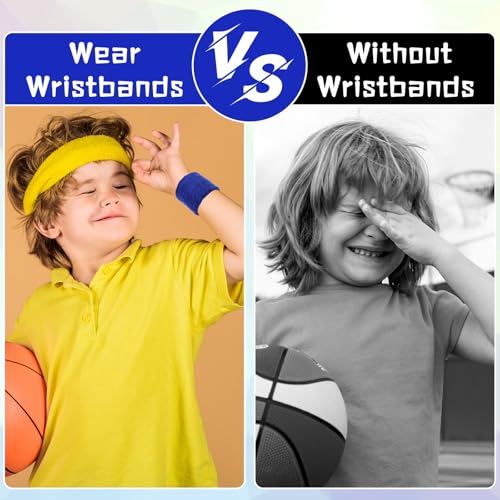 Lounsweer Wrist Sweatbands Bulk for Kids Adult Teams Sweat Bands Sports Wristband Athletic Neon Sweatbands for Football Basketball Tennis Running Gym Party Gifts - color: Red, Royal Blue, White, Black