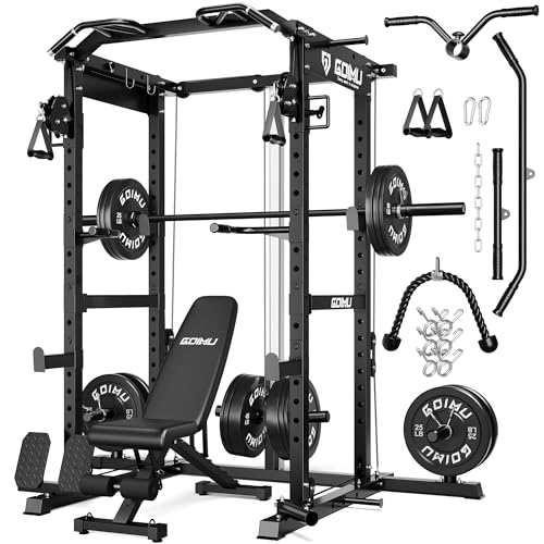 RH01 Power Cage Rack, 2000LBS Squat Rack with with Cable Crossover System&LAT Pull Down System, Multi-Function Workout Cage for Home&Garage Gym - color: Black, size: RH01 Power Cage with 340LB Weights