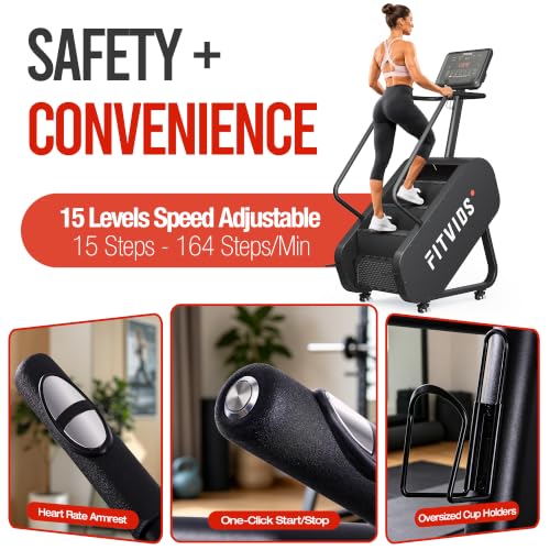 Fitvids Stair Stepper Machine, Commercial Grade Stair Climber with 15 Resistance Levels, Continuous Stair Stepping Machine for Cardio and Lower Body Workouts, LED Screen, Exercise Machine for Home Gym - color: Dark-Pro