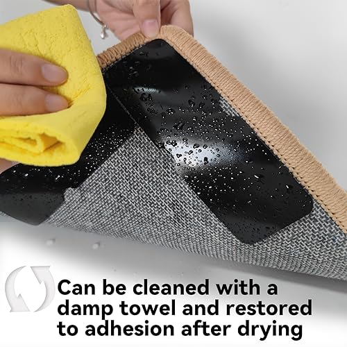Rug Carpet Non Slip Grippers, Reusable Rug Tape Pads, No Damaging for Hardwood Floors, Strong Hold Carpet Corner Stickers for Area Rugs Flat, Removable, 8Pcs