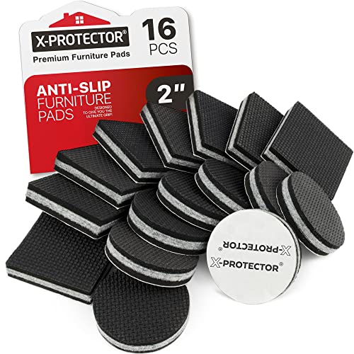 Non Slip Furniture Pads X-PROTECTOR - 16 pcs 2" - Premium Furniture Gripper | Premium Furniture Grippers! Rubber Feet Hardwood Floor Protectors for Furniture Legs - Couch Stoppers - size: 16 Round & Square 2"