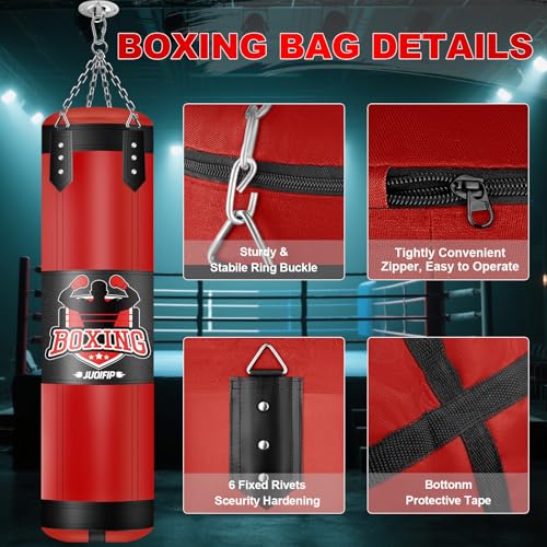 Punching Bag Set for Adults, 4FT Heavy Boxing Bag Set with 12 OZ Boxing Gloves, Suitable for MMA Karate Kickboxing Boxing Muay Thai Training at Home or Gym - Unfilled Heavy Bag - color: Red