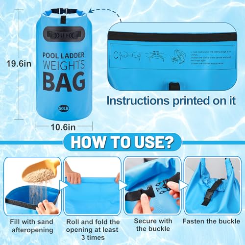 Heavy Duty Pool Ladder Weights - 50lbs Sand Fillable Universal Sand Bags Step Anchors, 500D PVC Waterproof Tear-Resistance Foldable Sandbags for Above Ground Swimming Pools Stair Entry Systems, 2 Pack - size: 50 LB