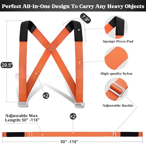 DEYACE Moving Straps 2-Person Lifting Straps for Moving Item up to 800 lbs - color: Orange