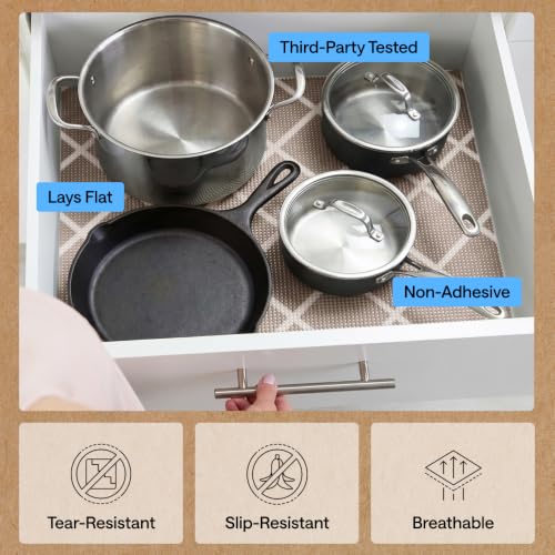 GORILLA GRIP powerGRIP Drawer Shelf and Cabinet Liner, Thick Strong Hold, Non-Adhesive Liners Protect Kitchen Cabinets and Cupboard, Bathroom Drawers, Easy Install, Breathable Mat, 12" x10', Beige - color: Diamond: Beige/Ivory, size: 12" X 10', style: 12"