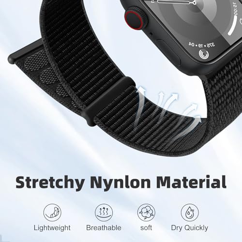 Sport Loop Band Compatible with Apple Watch Bands for Women 44mm 46mm 45mm 49mm 42mm 38mm 40mm 41mm men,Stretch Adjustable Braided Nylon Straps for iWatch Series 11/10/9/8/7/6/5/4/3/2/1/SE/Ultra - color: Black, size: 38mm/40mm/41mm/(42mm-series 11 10)