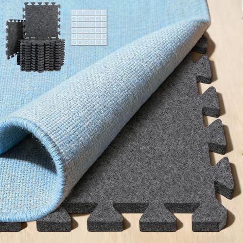 BXI Soundproof Interlocking Rug Pad 24 Pcs, 11x 11 x 0.32 inches Non Slip Rug Pads, High Density Noise Reduction Puzzle Felt Carpet Padding, Rug Mat Protects and Adds Cushion for Hardwood Floor - size: 24 Pcs