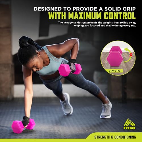 RBX Vinyl Coated Hand Weight Dumbbell Set - Hex Shaped, Roll Free for Body Building/Sculpting/Strength Training Exercise, (Set of 2) - color: Pink, size: 2lb