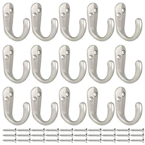 IBosins 15PCS Coat Hooks Wall Mounted Single Prong Robe Hook for Hanging Towel Hooks with 30 Screws for Bags, Hat, Cap, Scarf, Cup (Silvery) - color: Silvery