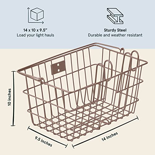 Retrospec Apollo-Lite Lift-Off Bike Basket - Detachable Steel Handlebar Basket with Carrying Handle for Commuting, Shopping & Beach Trips - 14.5in x 9.5in Weather-Resistant Biking Gear - color: Legacy Brown