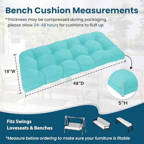 Tufted Bench Cushions for Outdoor Furniture, 48" x 18" Porch Swing Cushions Filled with Foam, Overstuffed Patio Cushions for Bench Loveseat with 2-3 Seats,Thick and Water Resistant, Teal - color: Teal, size: 48" x 18" x 5"