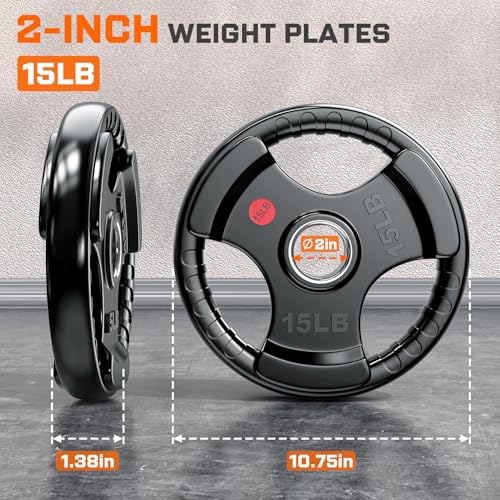 XDDIAS Rubber Weight Plates for Barbell, 2-Inch Olympic Grip Plate for Strength Training, Weightlifting and Bodybuilding in Home & Gym, Solid Cast Iron Weight Plates Pair and Sets - color: 2x15LB