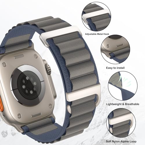 Alpine Loop Compatible with Apple Watch 3 Band 49mm 46mm 45mm 44mm 42mm 41mm 40mm 38mm Men Women, Nylon Sport Loop for Apple Watch Ultra 2/1 iWatch Series 11 10 9 8 7 6 5 4 3 2 1 SE - color: Gray Blue