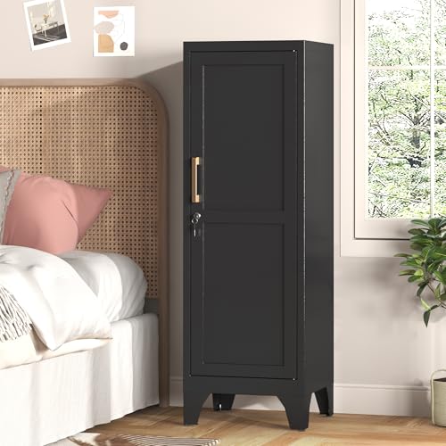46" H Metal Locker Cabinet, Small Locker with Door and 2 Adjustable Shelf | Locker Cabinet with Adjustable Leveling Feet for Home, Bedroom, Office,Gym Assembly Required - color: 46" H Black
