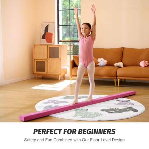ZELUS 8' Folding Gymnastics Balance Beam, Floor Balance Beam w/Carry Handles Anti-Slip Base for Kids, Beginners & Professional Gymnasts - color: Pink