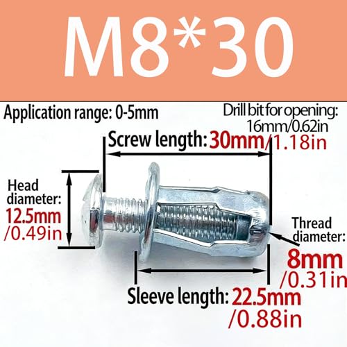 Hollow Wall Anchors, M8 Carbon Steel Drywall Anchors Kit, Heavy Duty Hollow Door Anchors and Petal Nuts for Thin Walls, Hollow Doors, Aluminum Cladding and Iron Sheet, 5 Pcs - size: M8