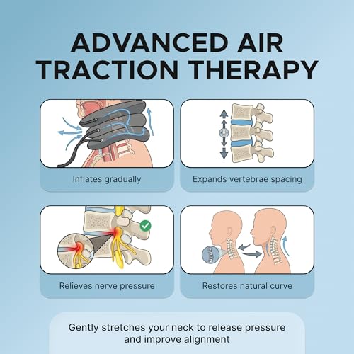 Inflatable Neck Stretcher for Neck Pain Relief, Cervical Traction Device with Hand Pump, 3-Layer Adjustable Neck Decompression Collar for Pinched Nerve, Stiff Neck & Tech Neck Support | Breathable Material - color: Midnight Navy Blue
