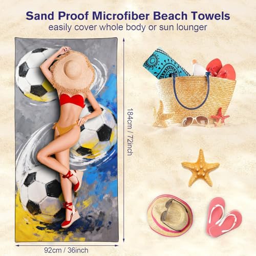 Soccer Balls Beach Towel, 36"x72" Sand Free Quick Dry Thin Lightweight Microfiber Towel Gifts for Soccer Fans - color: Sport-6